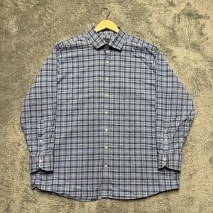 Proper Cloth Shirt Mens 3XL Blue Plaid Long Sleeve Button Up Cotton Linen Blend